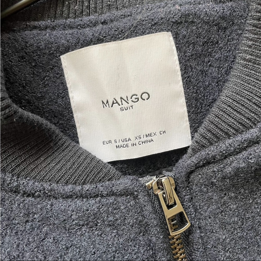 Mango suit navy blue wool coat jacket zip up and drawstring XS - Picture 9 of 11